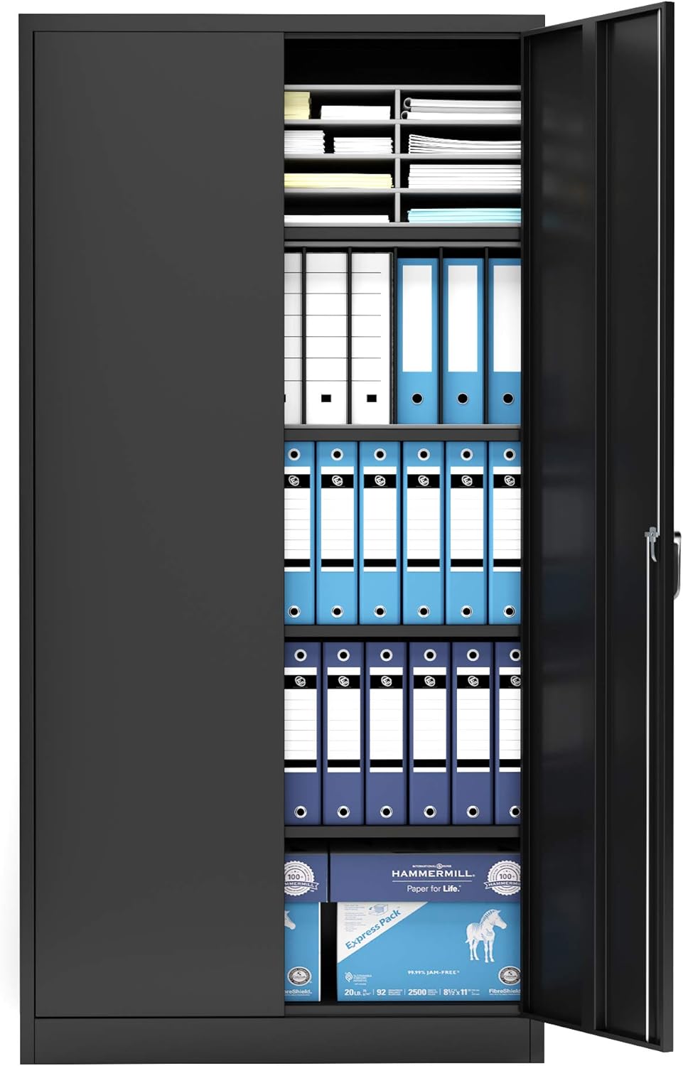 Black Steel Storage Cabinet with 2 Doors and 4 Adjustable Shelves L6153