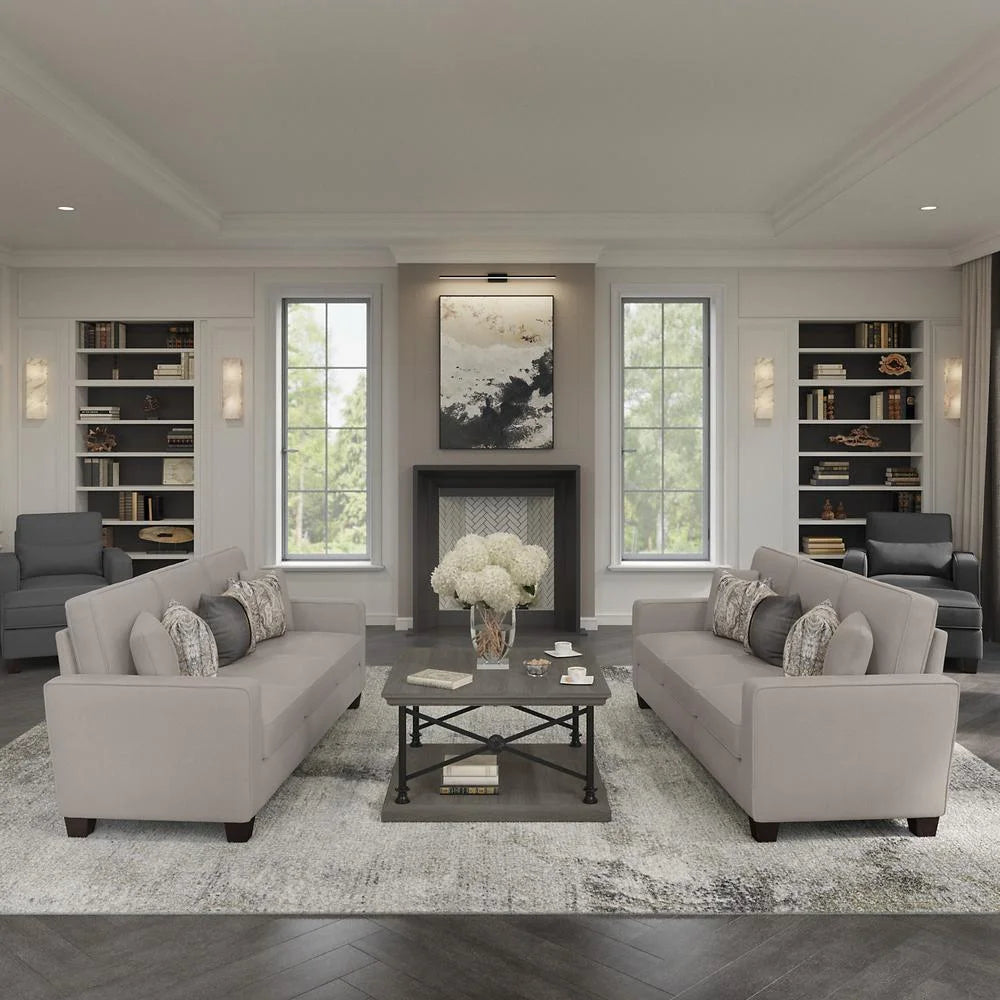 Beige Herringbone Fabric Sectional with Double Chaise F73656