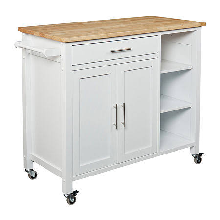 White Wood-Top Kitchen Island X850960