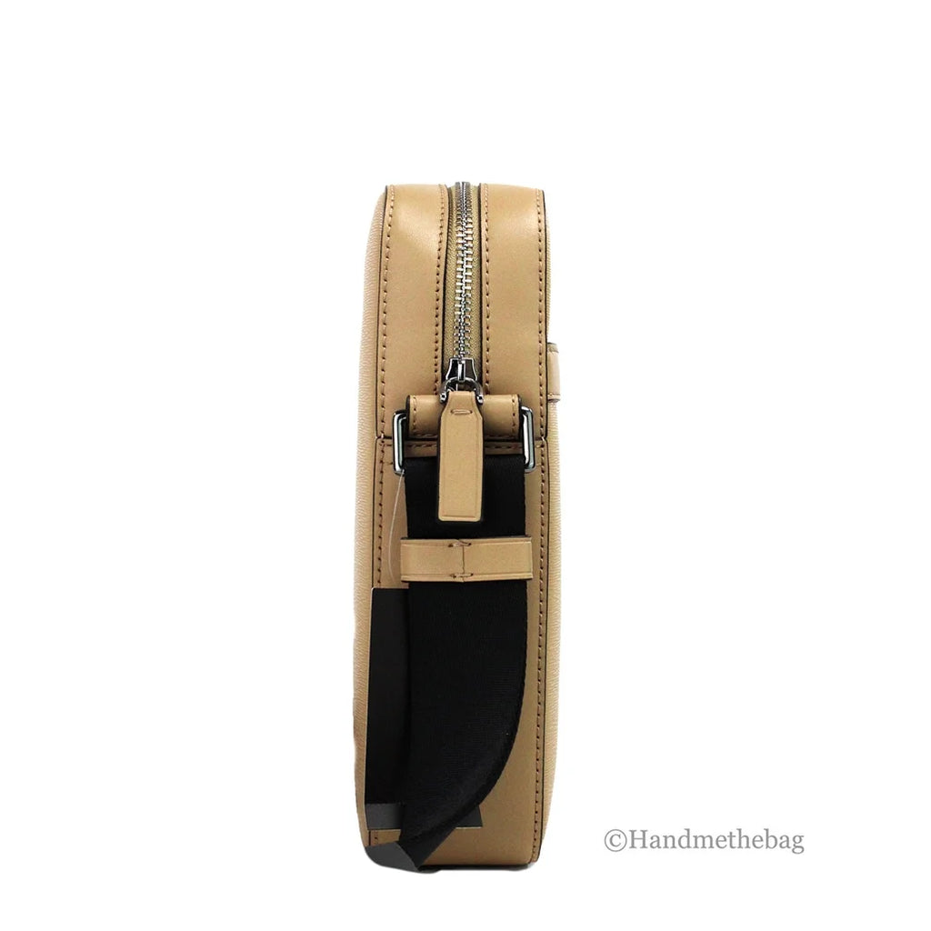 Camel Crossgrain Leather Crossbody Bag V49771