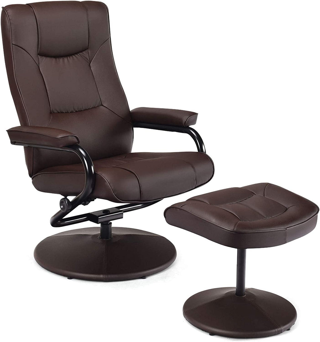 Brown PU Leather Swivel Recliner Chair with Ottoman Set Z536597