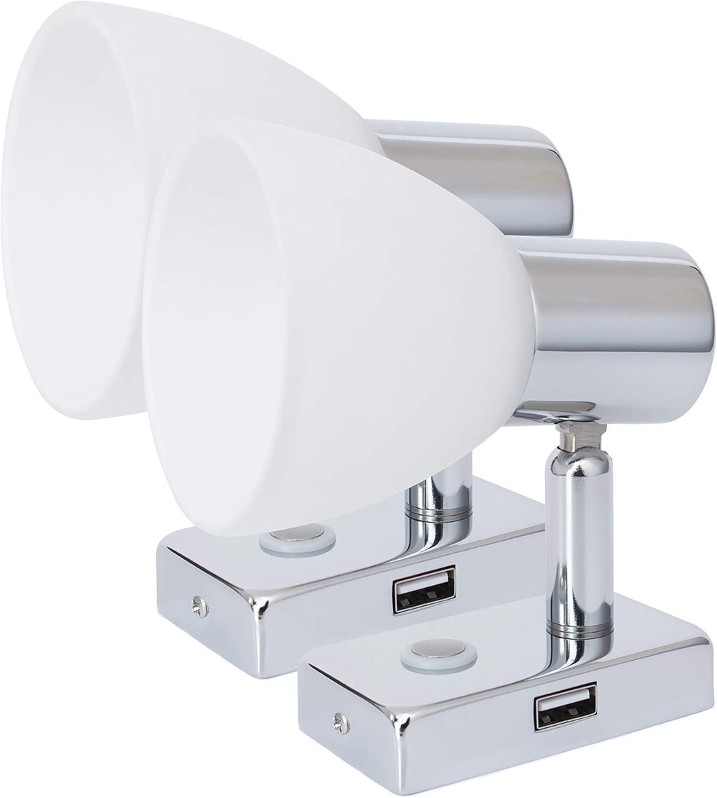 12V 3W LED Reading Light with USB Port Touch Switch Dimmable Warm Chrome Pack of 2 D6799