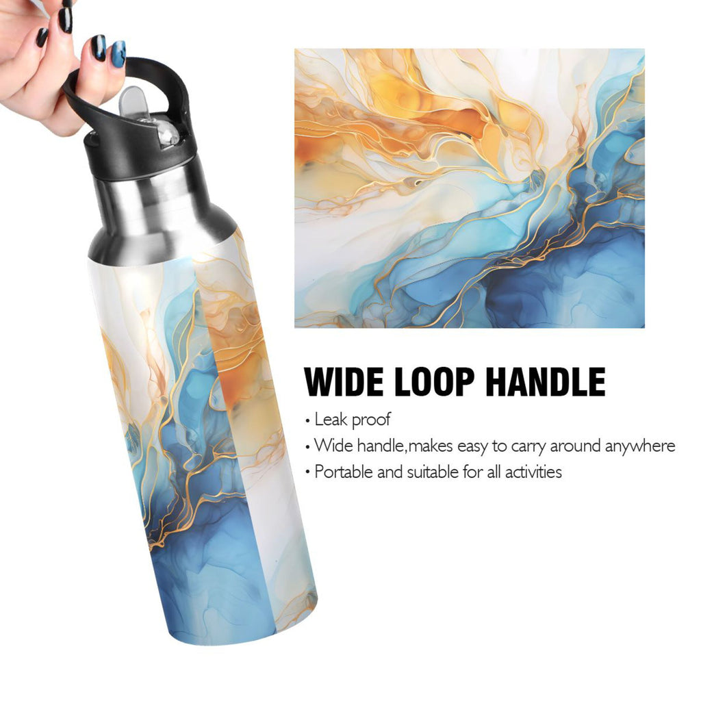 Yellow and Blue Marble Stainless Steel Insulated Water Bottle with Straw Lid X925712