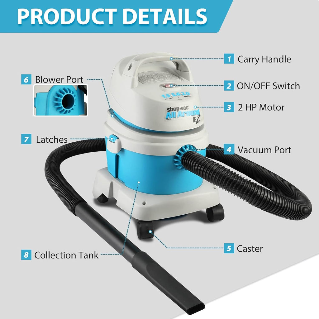1.5 Gallon 2.0 Peak HP Wet/Dry Vacuum with Wall Bracket B387101