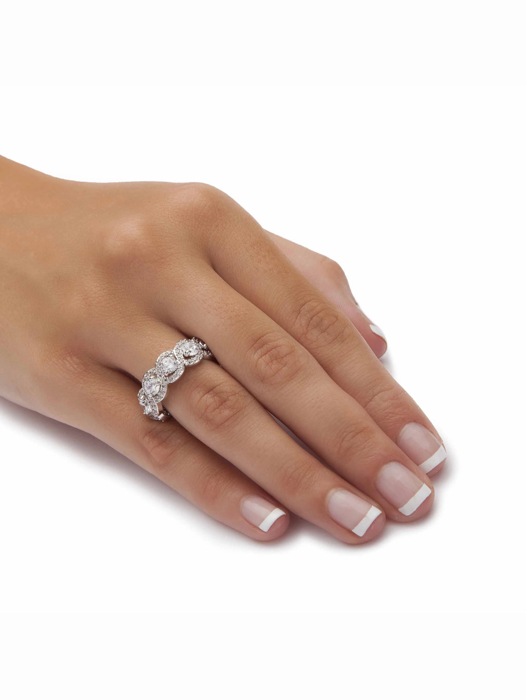 4.60 TCW Rose or White Cubic Zirconia Gold-Plated or Platinum-Plated Silver Halo Crossover Eternity Ring U8110