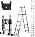 16.5 Ft Aluminum Telescoping Ladder with Wheels and Stabilizer Bar E225183