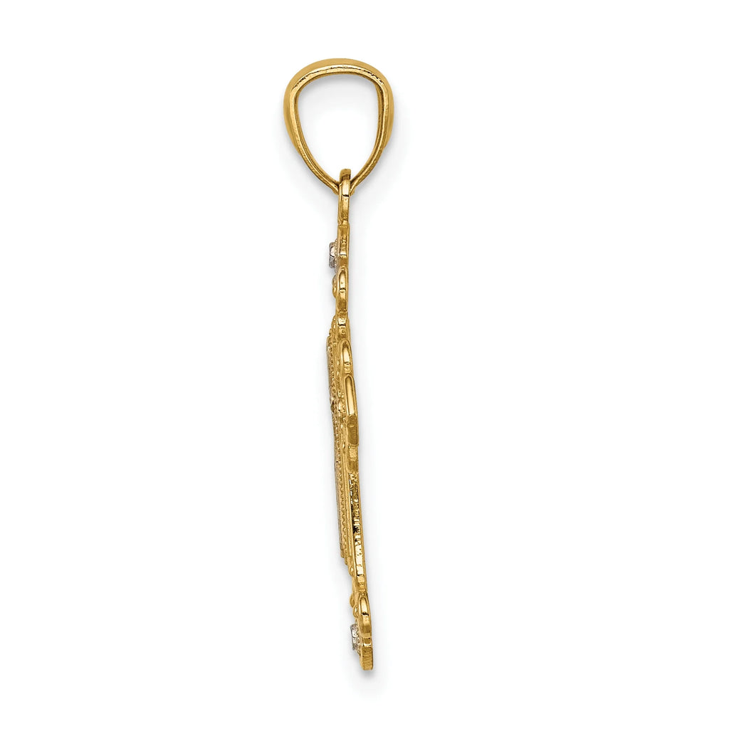 14K Two-Tone Gold Rhodium Plated Diamond Cut Cross Pendant With 14K Yellow Gold Rope Chain 20" J1287