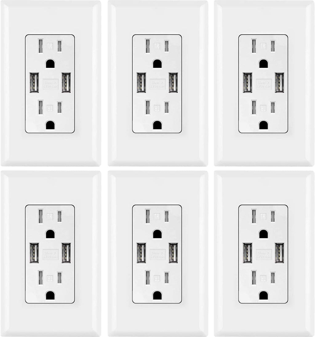 White 15 Amp Tamper Resistant USB Wall Outlet 6 Pack Q873369