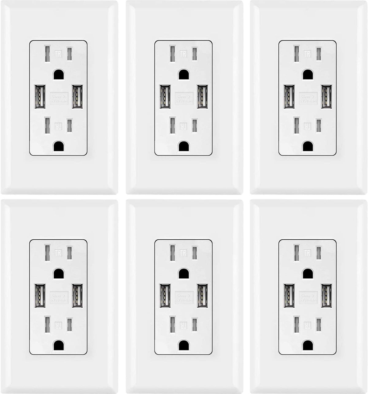 White 15 Amp Tamper Resistant USB Wall Outlet 6 Pack Q873369