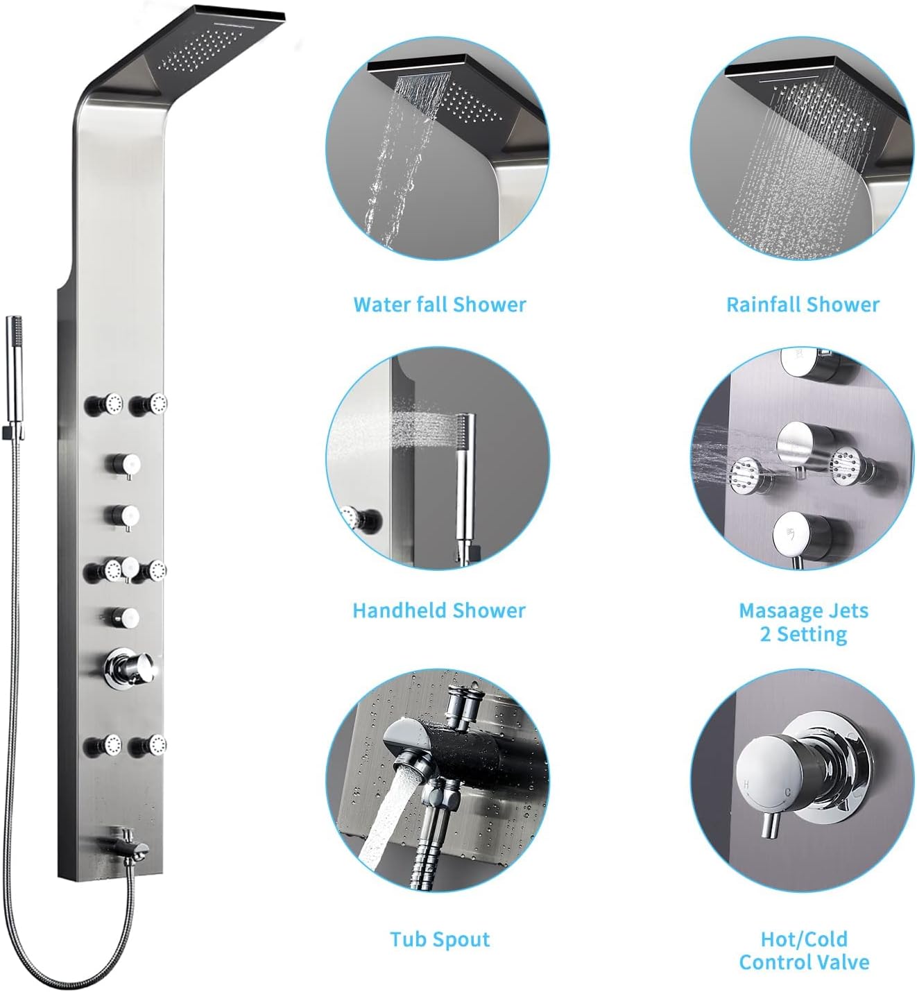 Real #304 Stainless Steel Wall Mount Shower Panel System O2444