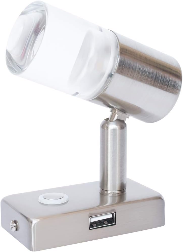12V 3W LED Reading Light with USB Port Touch Switch Dimmable Warm Chrome Pack of 2 D6799