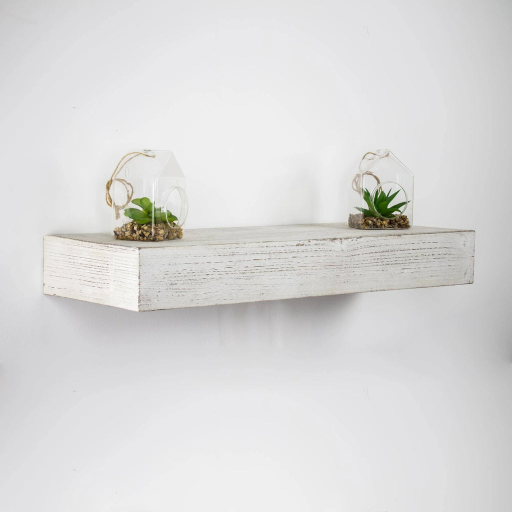 Rustic Whitewashed Wood Floating Wall Shelf P5456