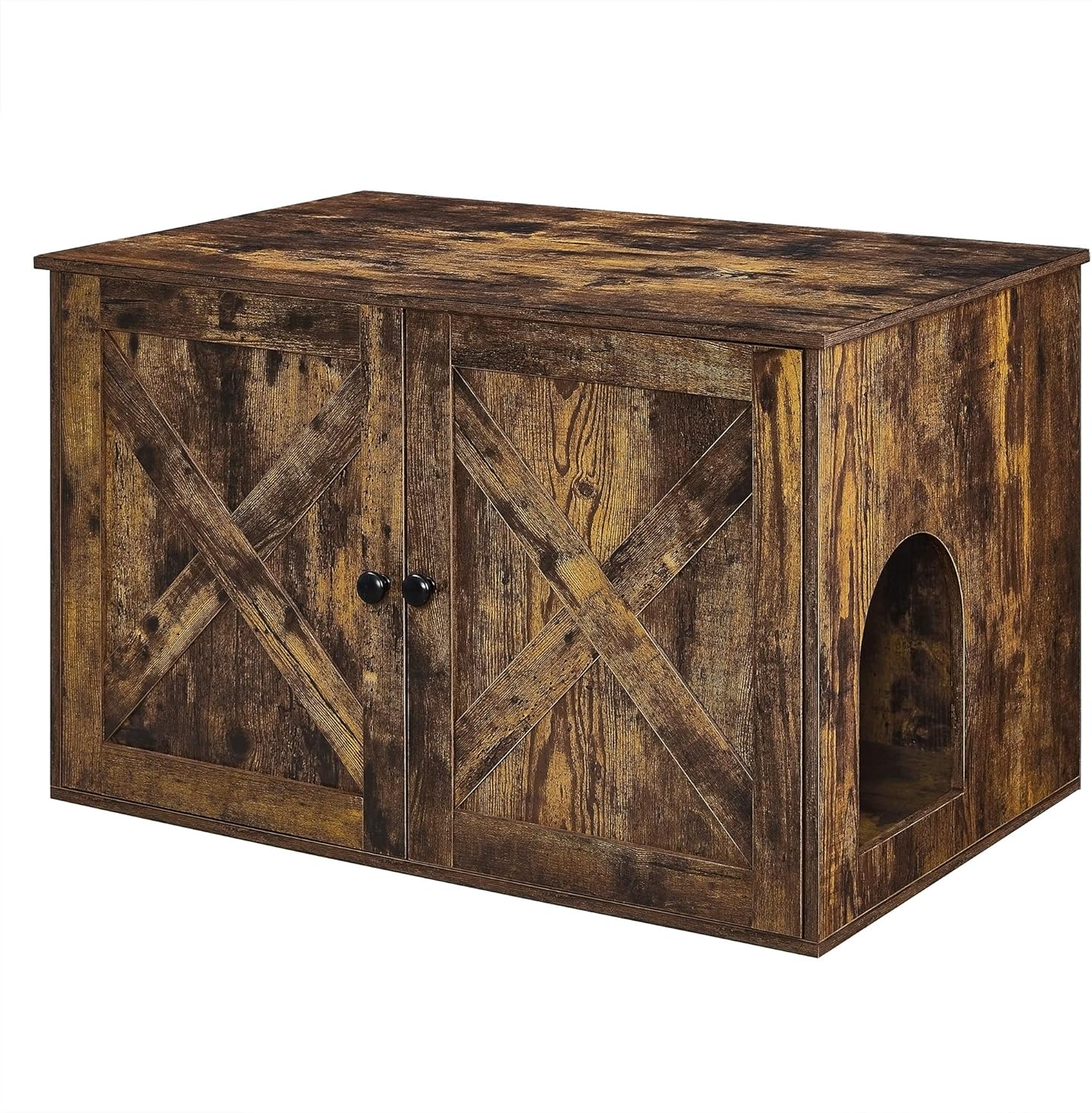 Wooden Cat Litter Box Enclosure Cabinet with Doors R28203