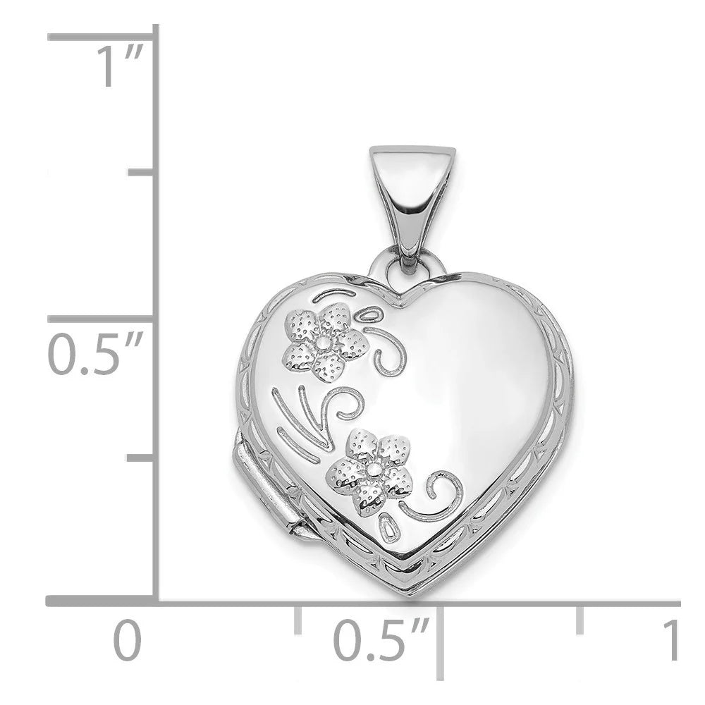 14k White Gold Polished 15mm Photo Locket Pendant Necklace A456175