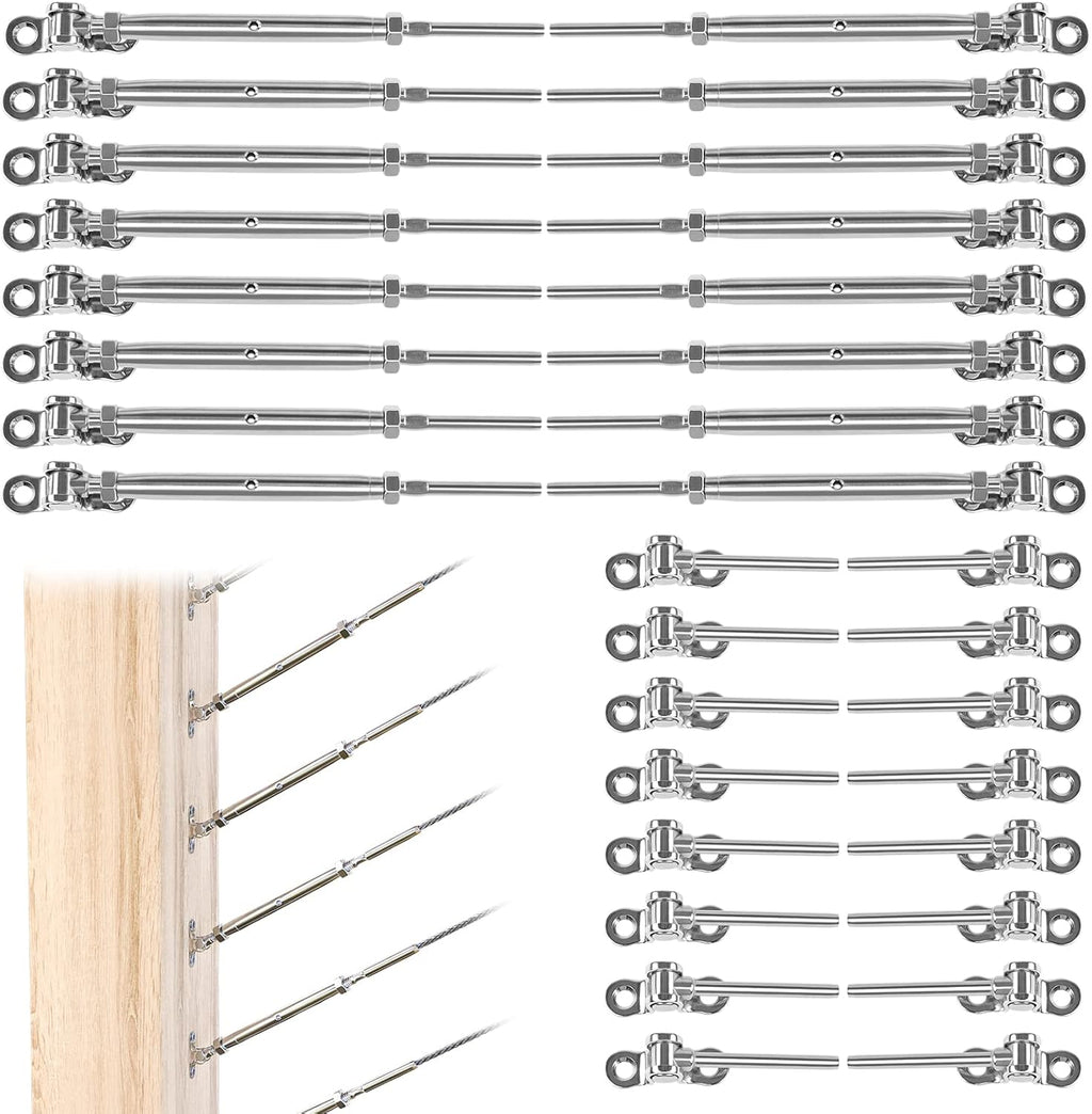 12Set Cable Railing Kit 1/8 T316 Stainless Steel Angle 180° Adjustable Z53398