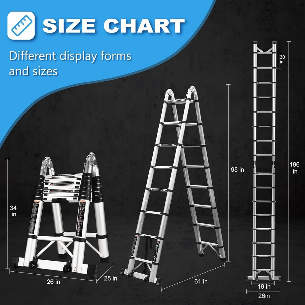 16.5 Ft Aluminum Telescoping Ladder with Wheels and Stabilizer Bar E225183