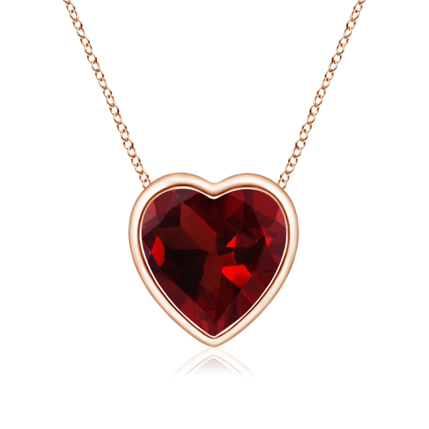 14K Rose Gold Garnet Heart Pendant Necklace R140