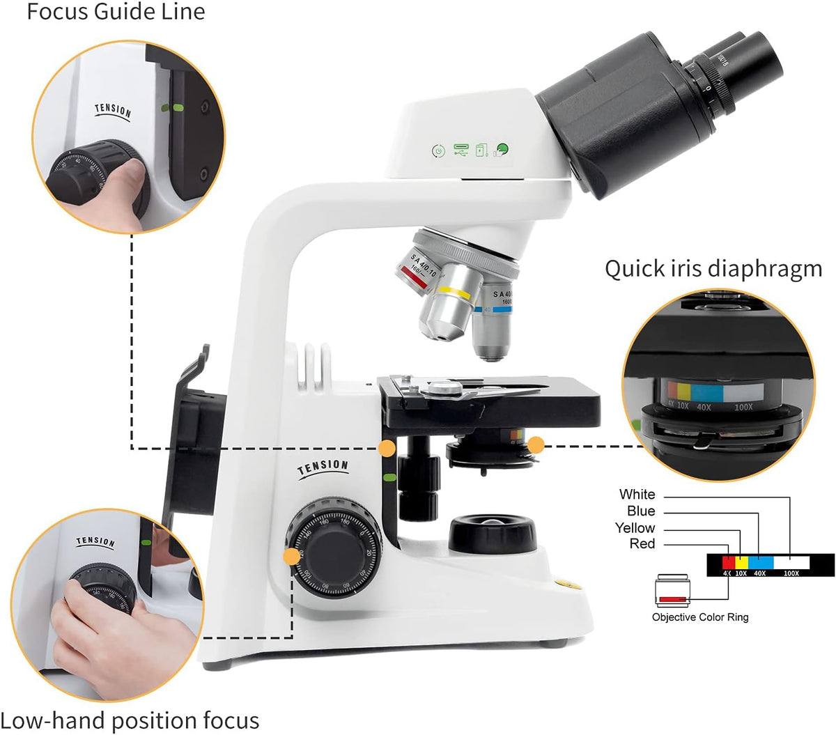 Professional Lab Compound Microscope, 40X-2500X Magnification, Binocular Head Q63299