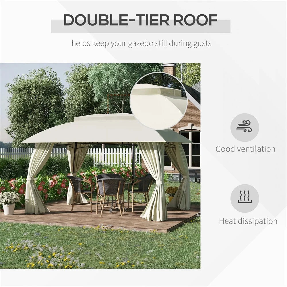 Double Vented Roof Patio Gazebo with Steel Frame and Curtain Sidewalls I6031