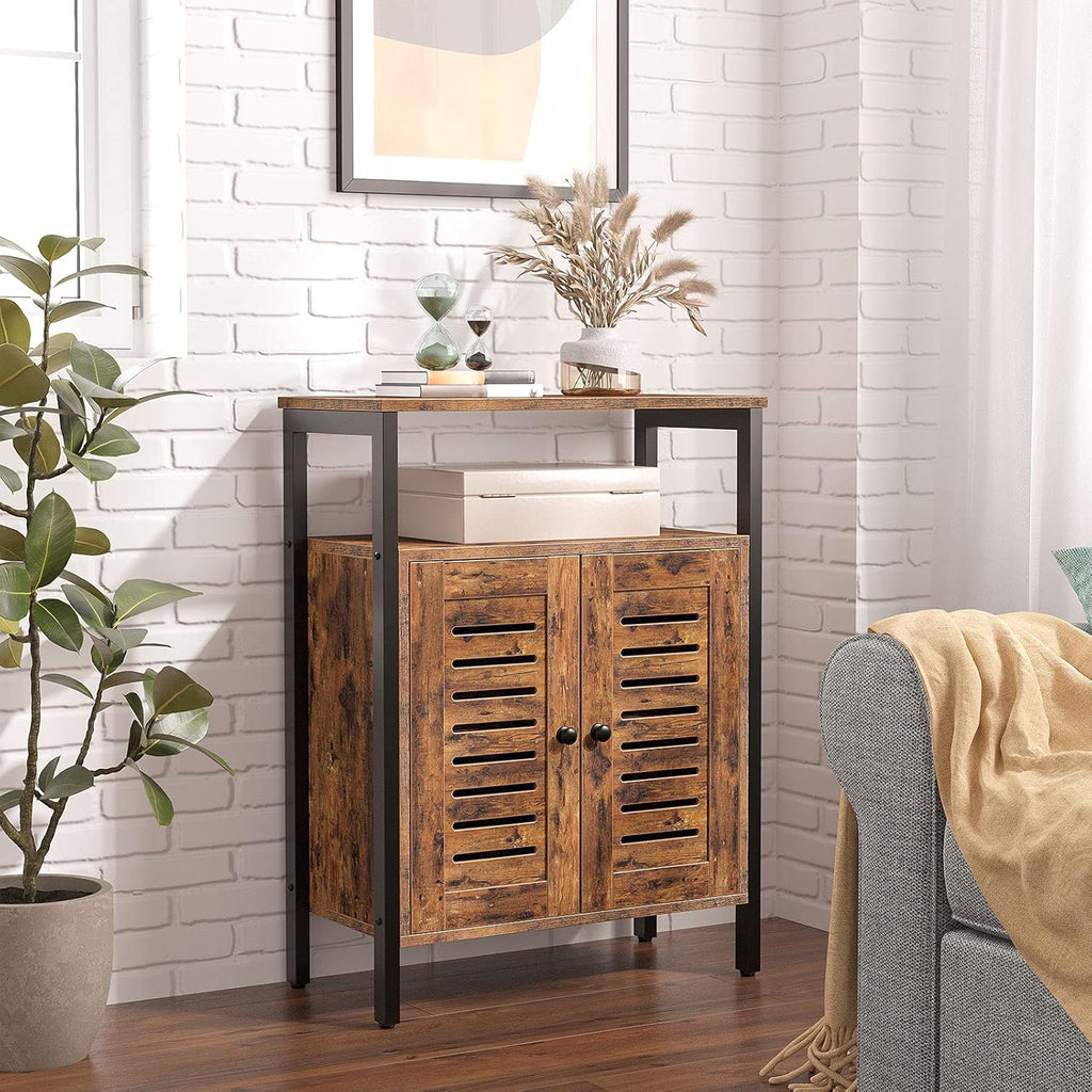 Rustic Brown Floor Storage Cabinet with Hidden Adjustable Shelf P33814