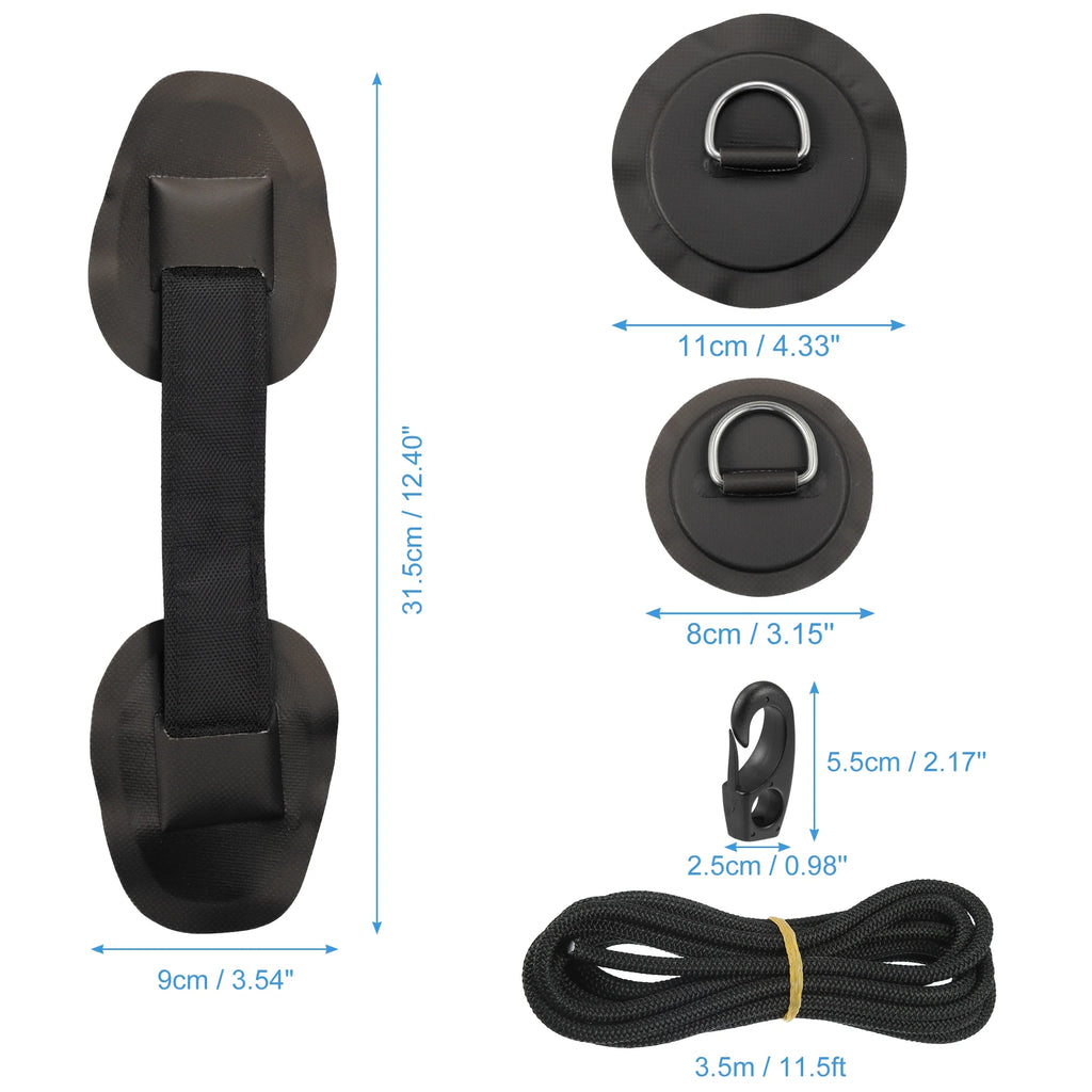7pcs PVC Patch Round Shape D Ring 11.5ft Elastic Shock Rope with 6 Hooks Accessories for Inflatable Boat Black D936416