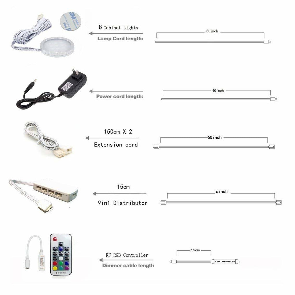 RGB LED Under Cabinet Lights Kit 8 Packs Aluminum Slim O280