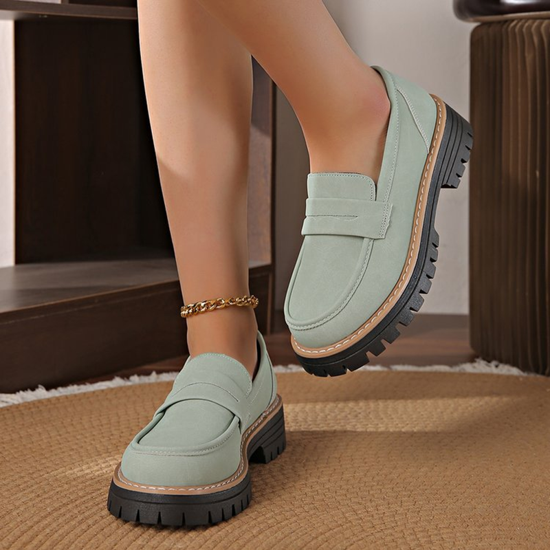 Women's Casual Matte Block-Heel Platform Shoes