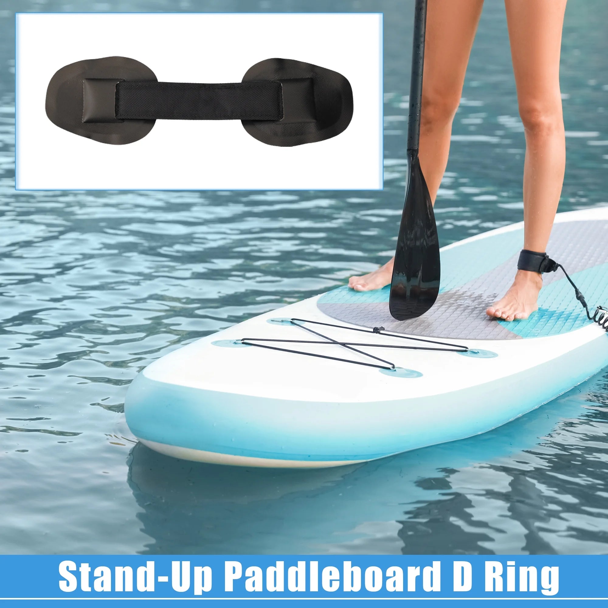 7pcs PVC Patch Round Shape D Ring 11.5ft Elastic Shock Rope with 6 Hooks Accessories for Inflatable Boat Black D936416