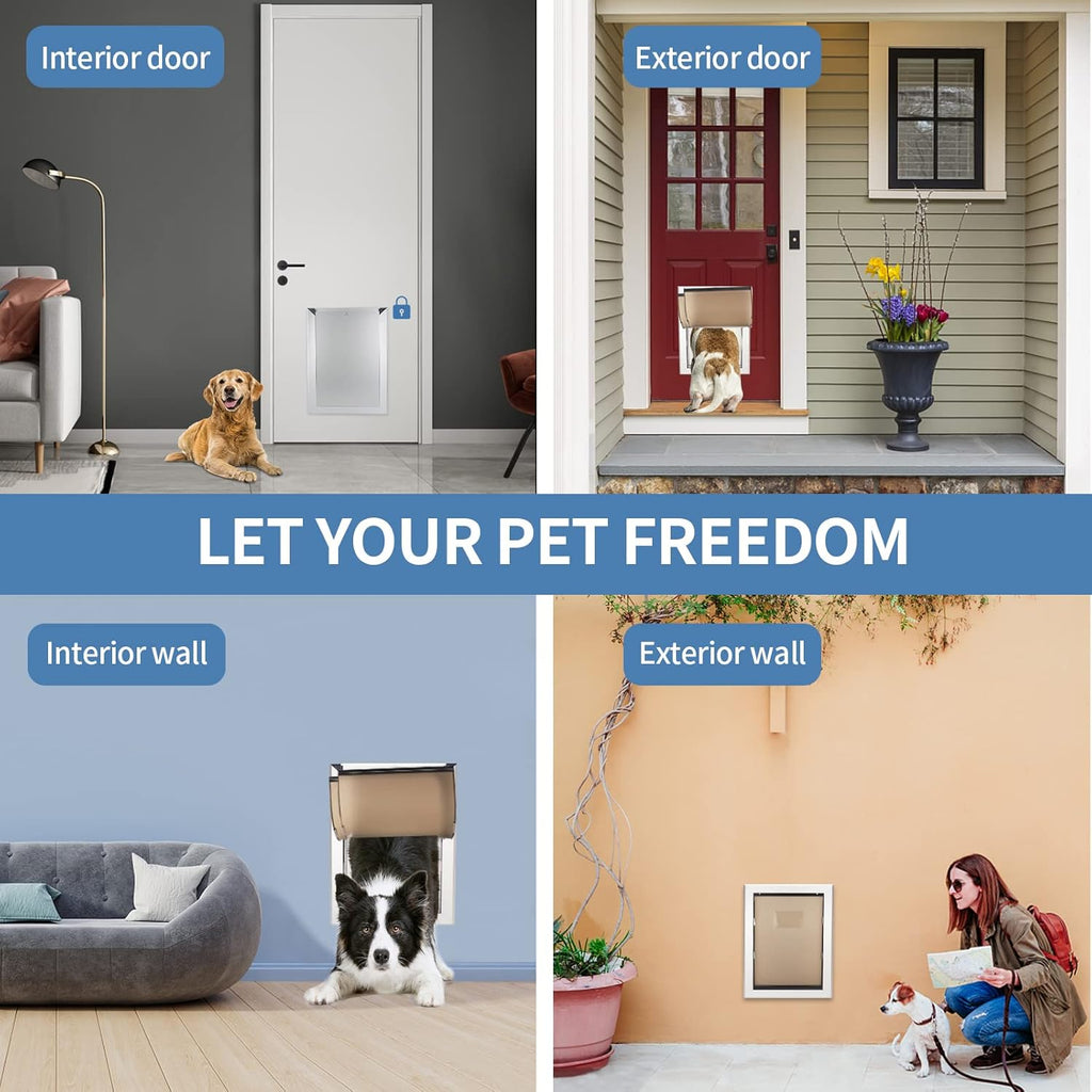 Dog Door with Slide-in Lock Panel and Magnetic Double Flaps, Aluminum Frame Pet Door (Medium) J832