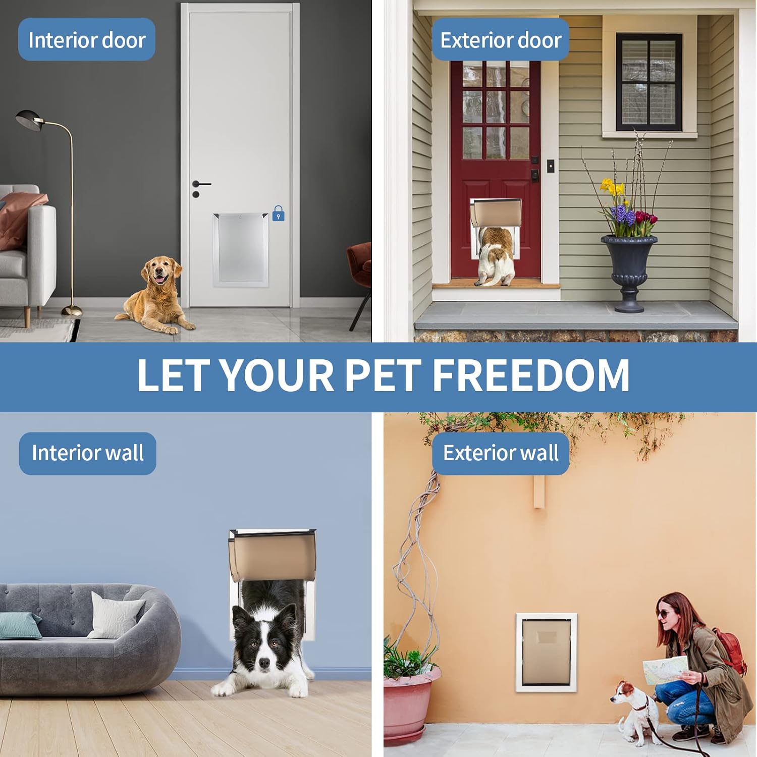 Dog Door with Slide-in Lock Panel and Magnetic Double Flaps, Aluminum Frame Pet Door (Medium) J832