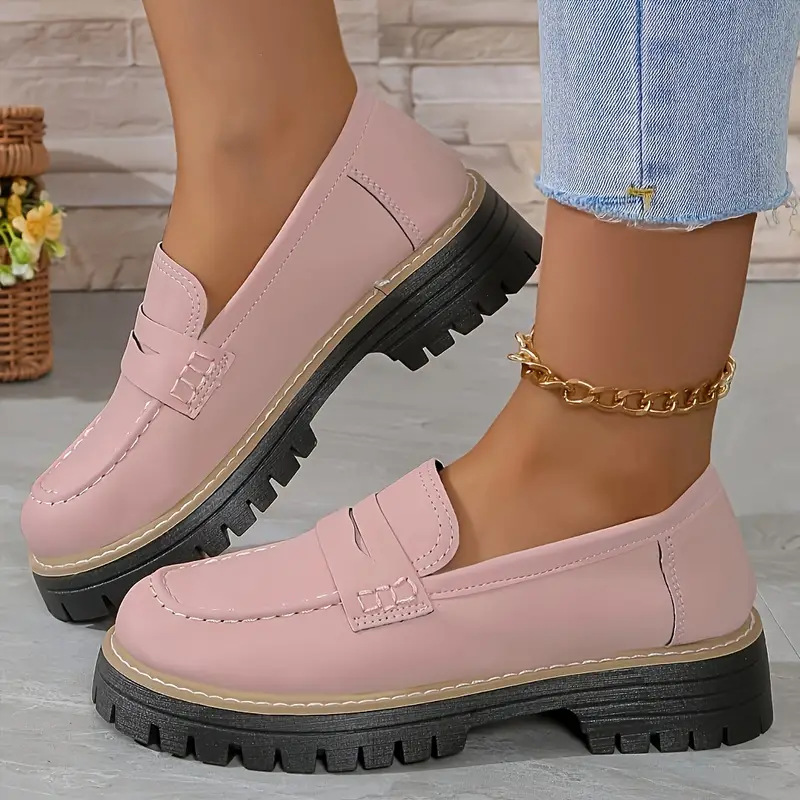 Women's Casual Matte Block-Heel Platform Shoes