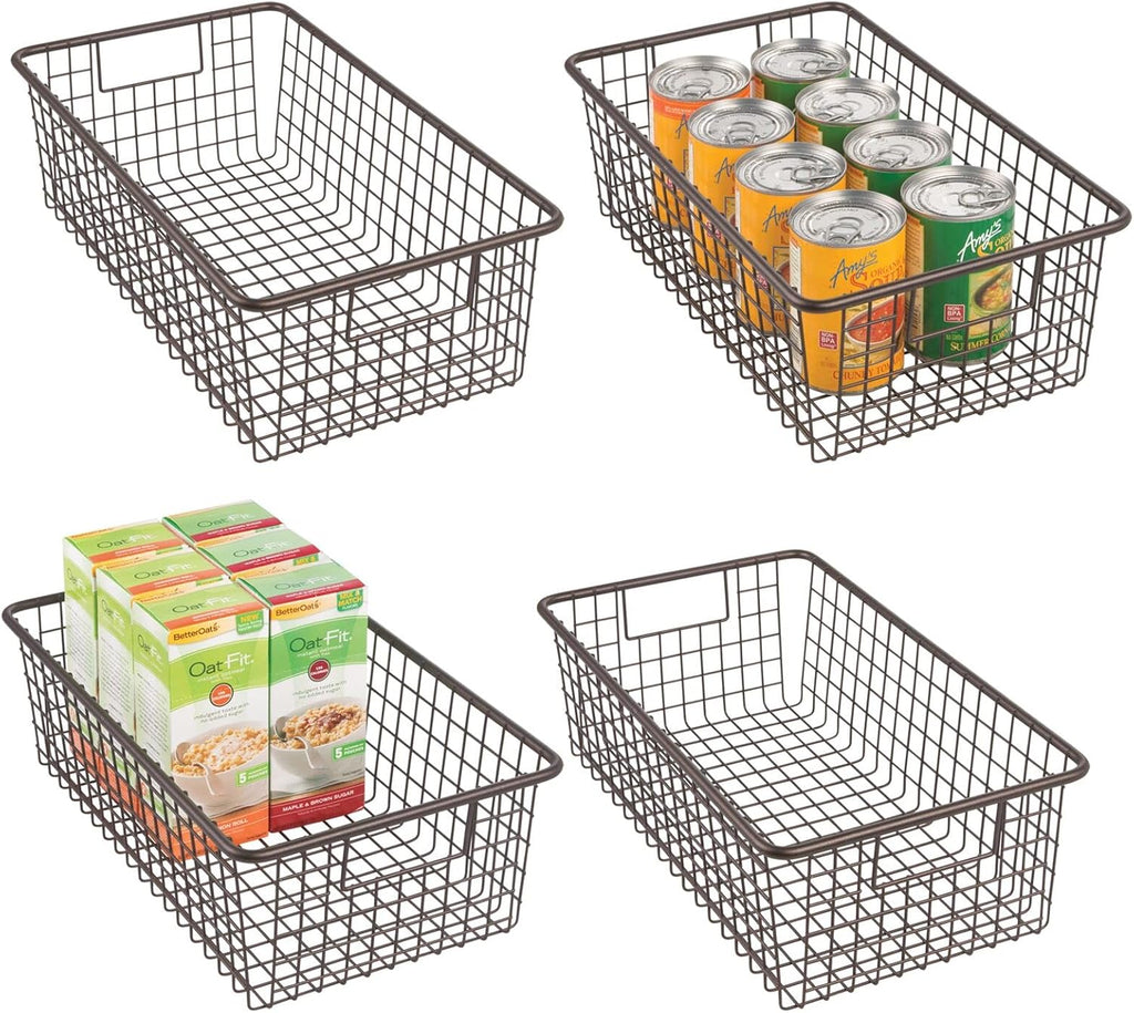 Bronze Metal Wire Storage Organizer Bin Basket with Handles, 4 Pack Q857
