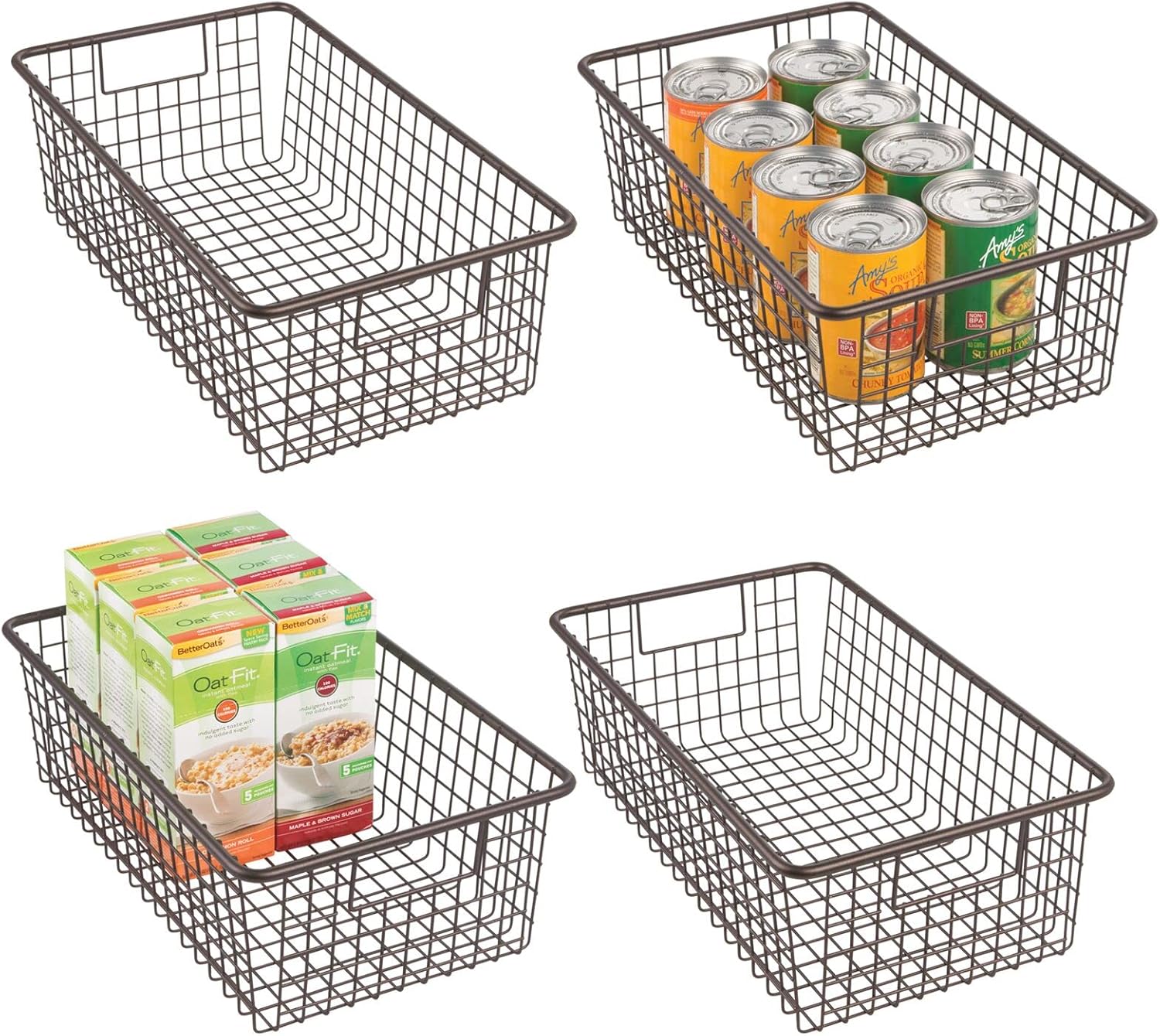 Bronze Metal Wire Storage Organizer Bin Basket with Handles, 4 Pack Q857