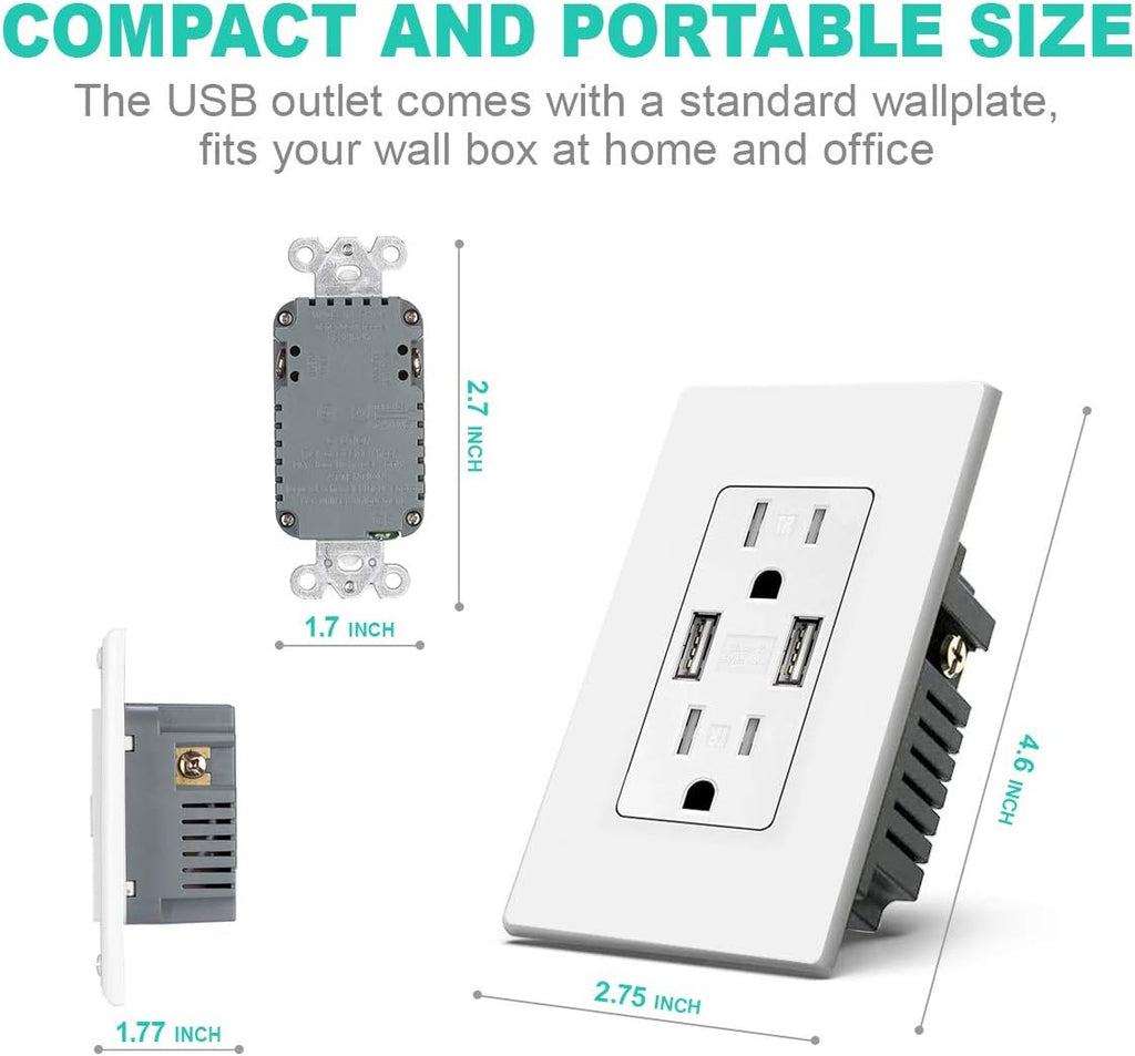 White 15 Amp Tamper Resistant USB Wall Outlet 6 Pack Q873369