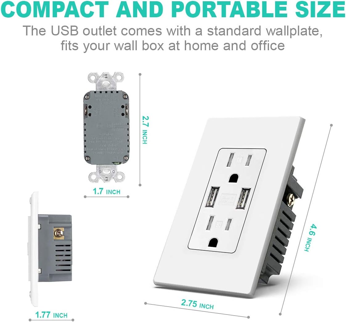 White 15 Amp Tamper Resistant USB Wall Outlet 6 Pack Q873369