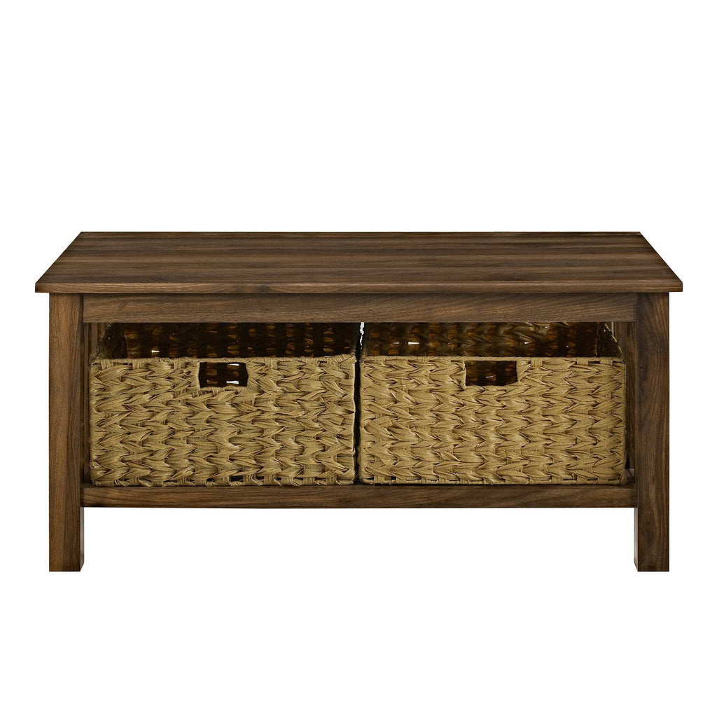 Dark Walnut Coffee Table with Woven Baskets I566