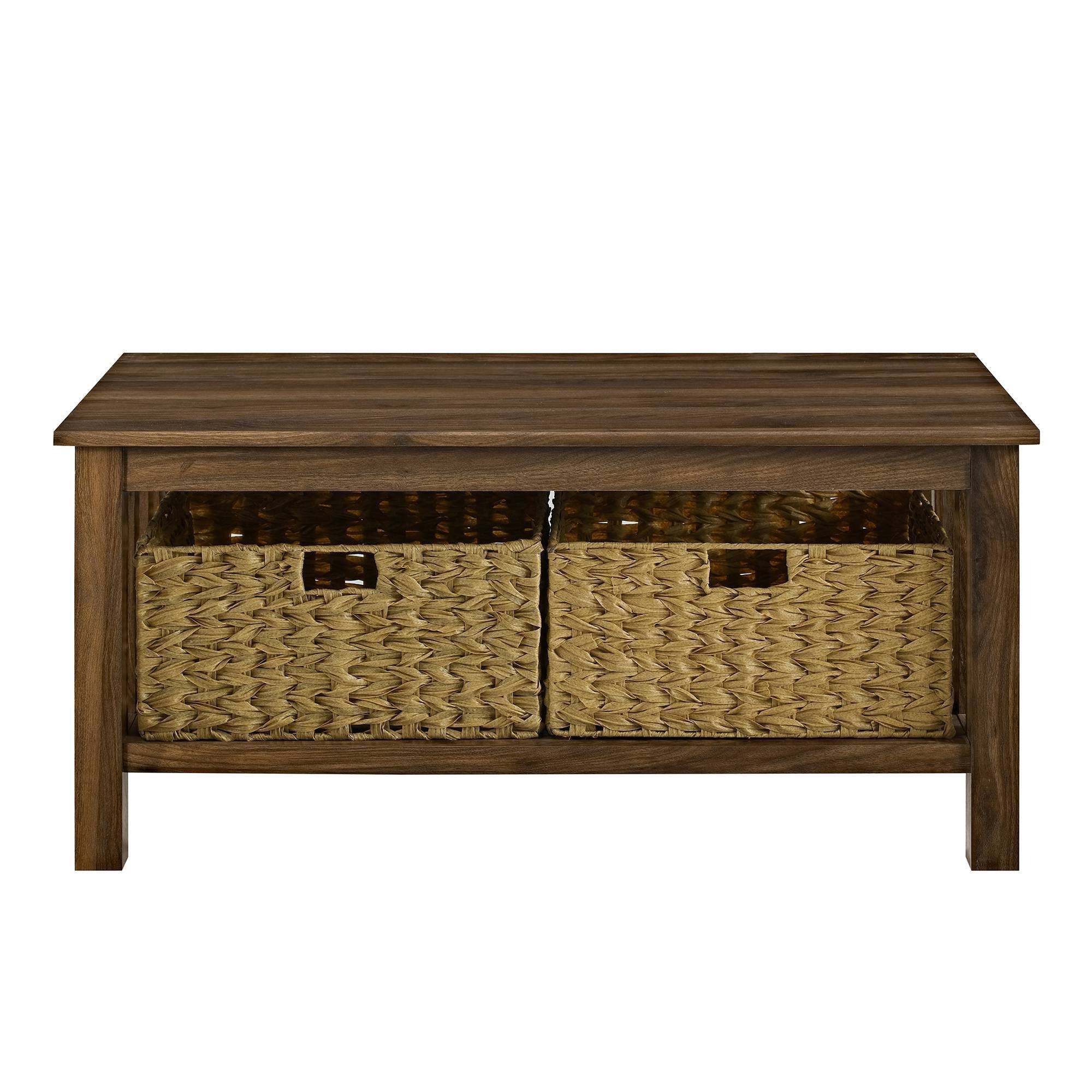 Dark Walnut Coffee Table with Woven Baskets I566