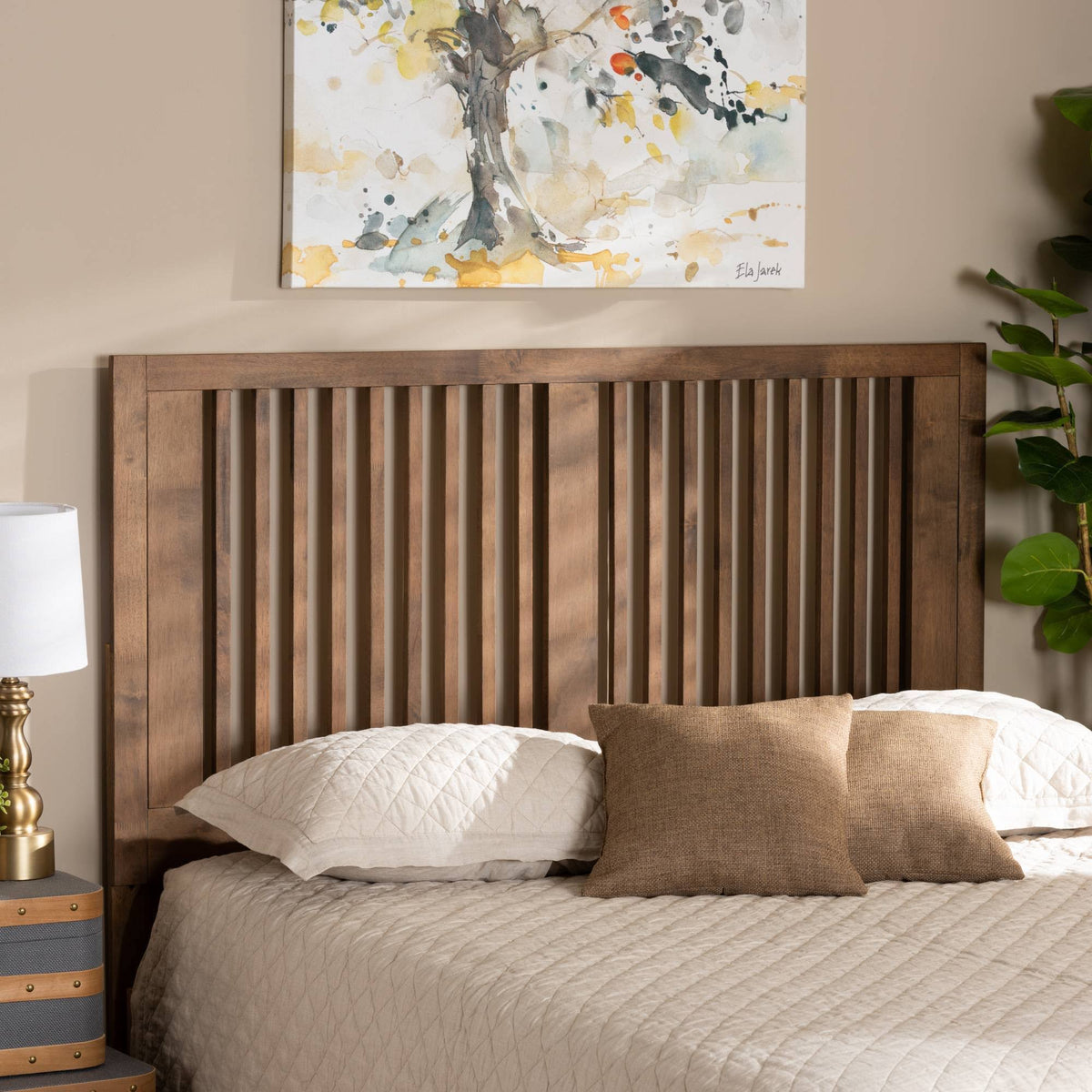 Full Size Ash Walnut Finished Wood Headboard S7864