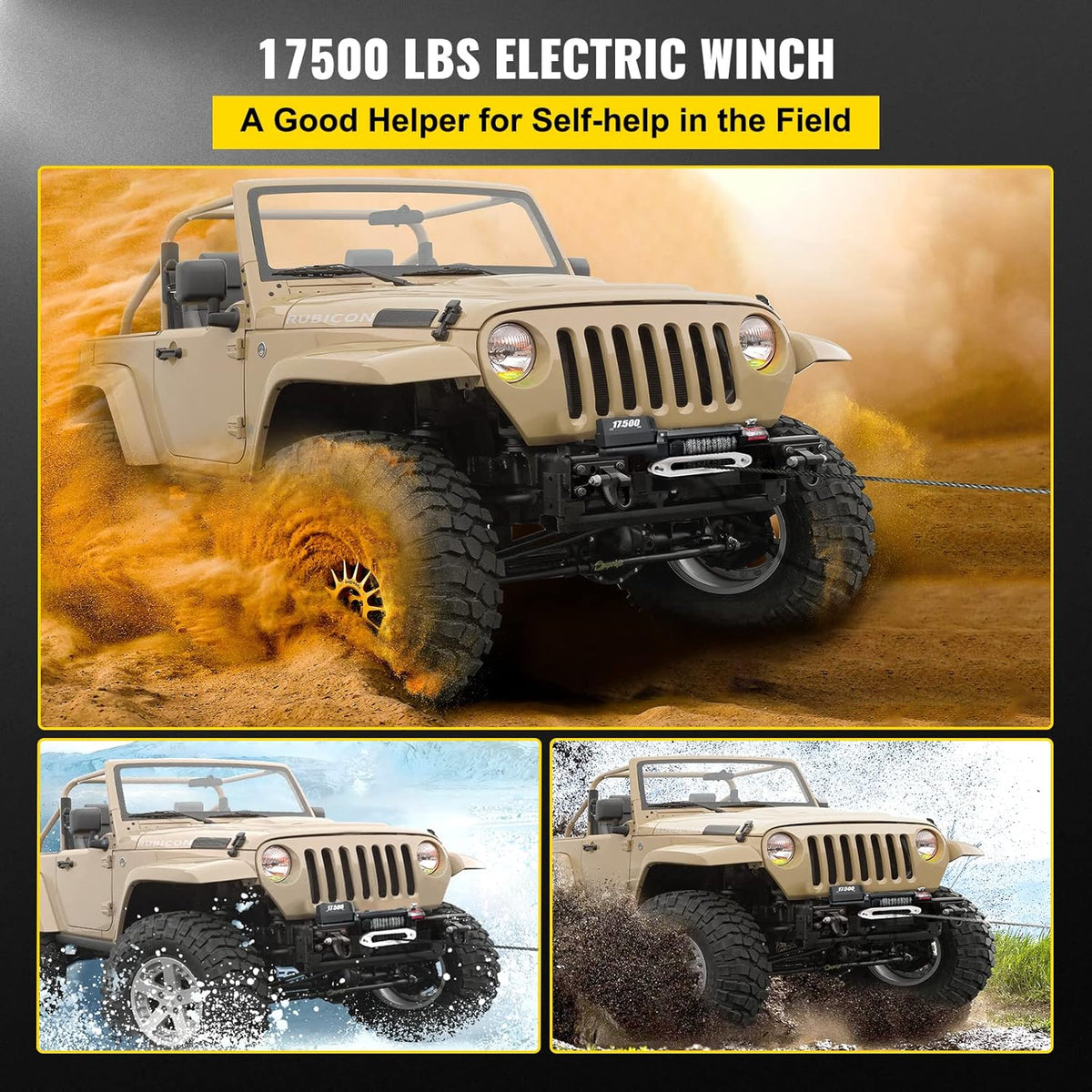 17500lb 12V Synthetic Rope Truck Winch with Wireless Remote Control L398