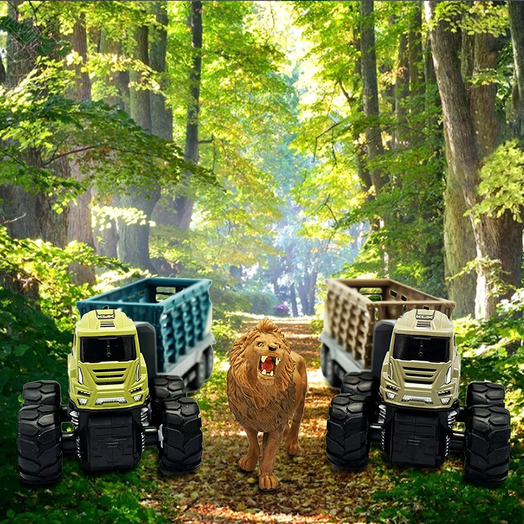 Friction Powered Toy Cars Animal Transporter with Lion Figurine A2950