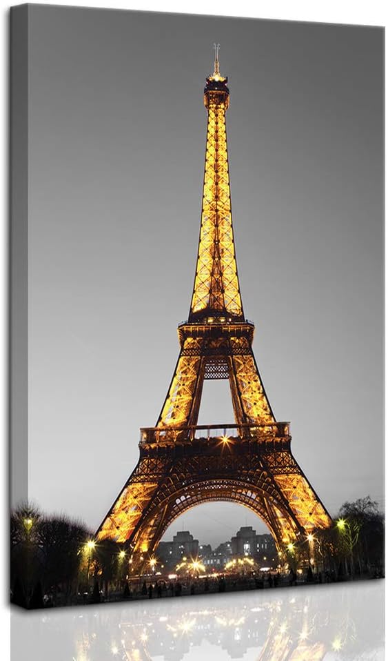 Paris Cityscape Canvas Wall Art Eiffel Tower at Night Giclee Print Gallery Wrap Framed 24x36 T4622