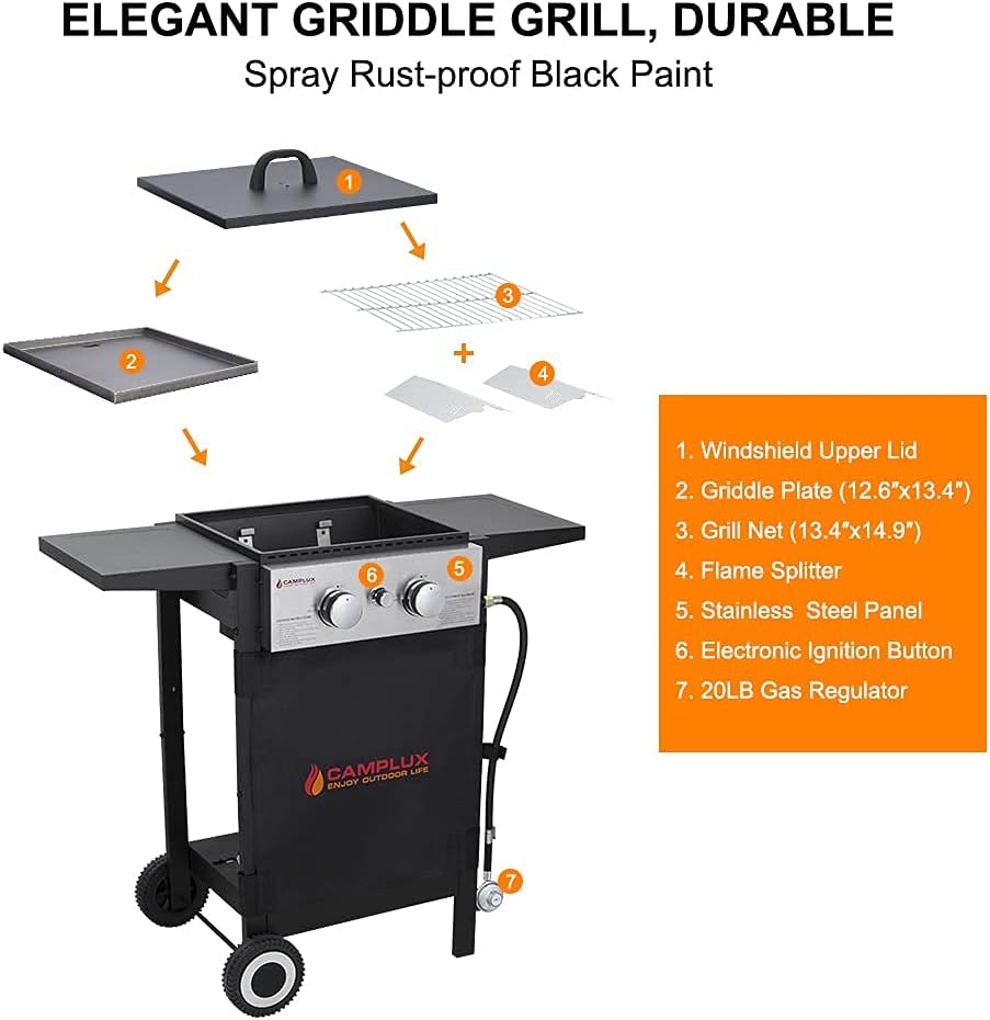 Black 2 Burner Flat Top Gas Griddle with Lid D920785