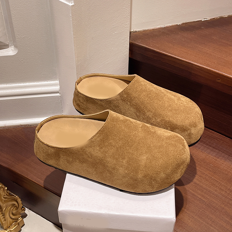 Retro-Chic Platform Suede Backless Slippers with Hidden Height-Increasing Feature