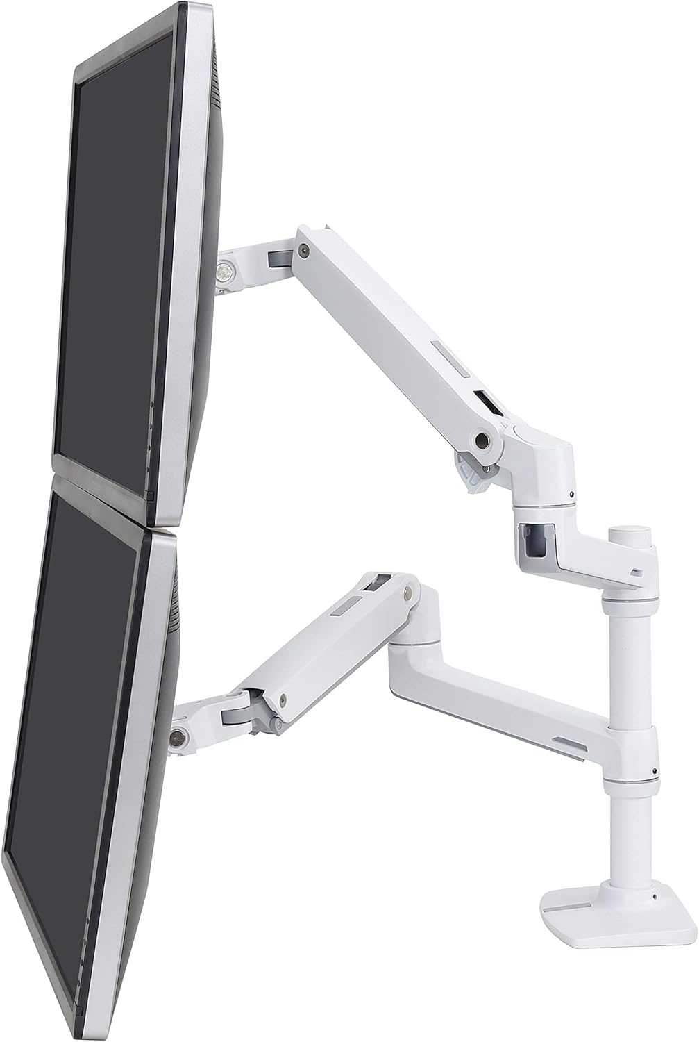 White Tall Pole Dual Monitor Arm W118