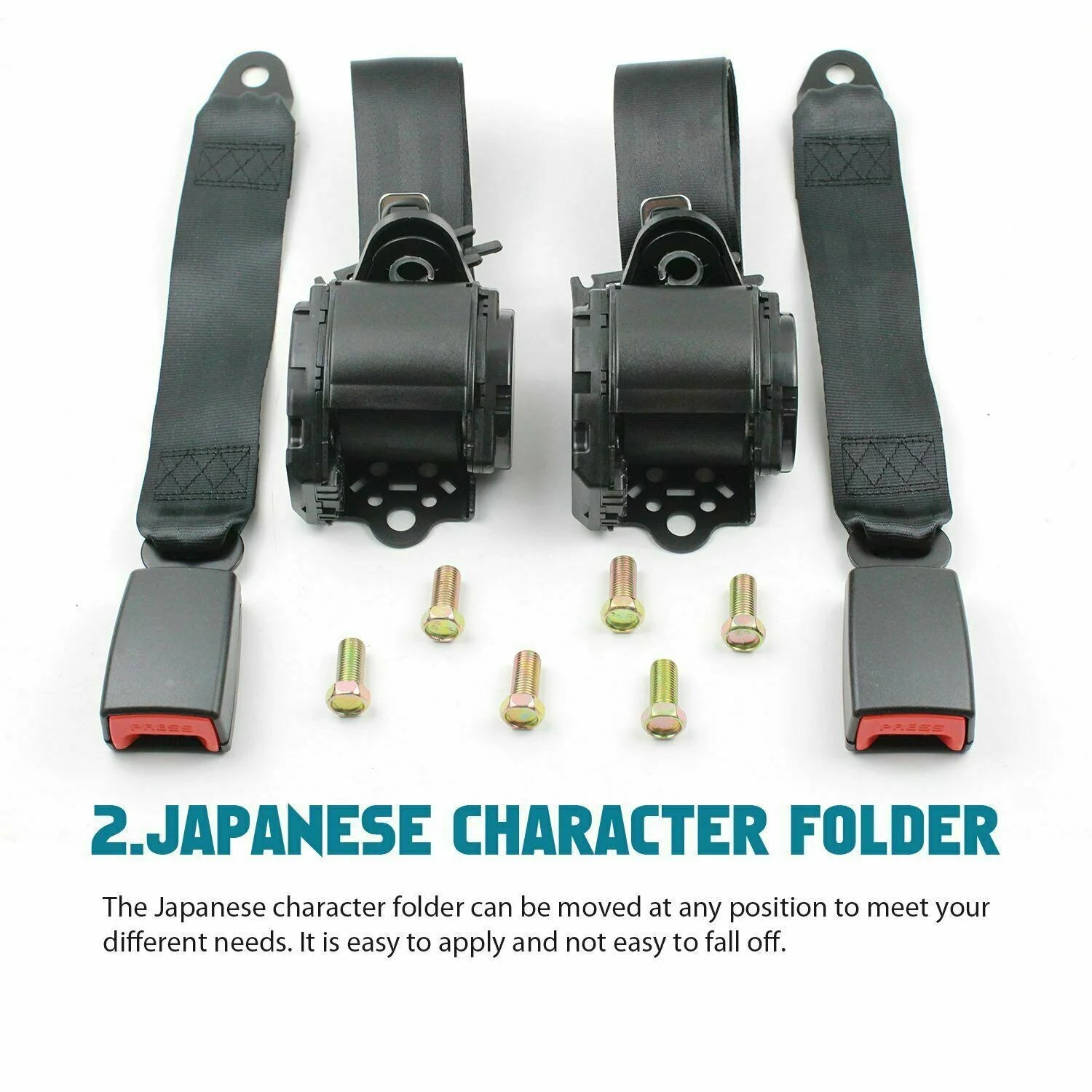 2 Pack Universal 3 Point Retractable Adjustable Car Seat Belt Lap Shoulder L63040