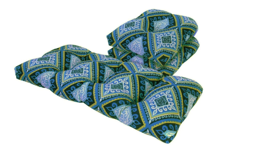 3 Piece Blue and Green Outdoor Seat Cushion Set O426770