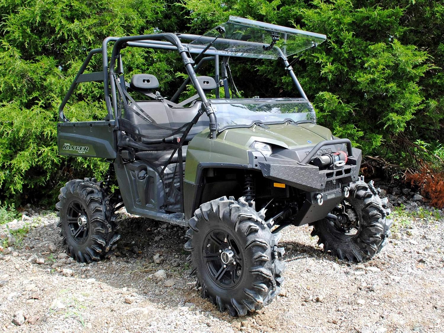 Scratch Resistant Flip Windshield for Polaris Ranger 570 Full-Size / Crew, 1/4" Thick Polycarbonate Q7855