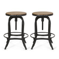 Antique Natural and Pewter Adjustable Height Swivel Barstools, Set of 2 L486