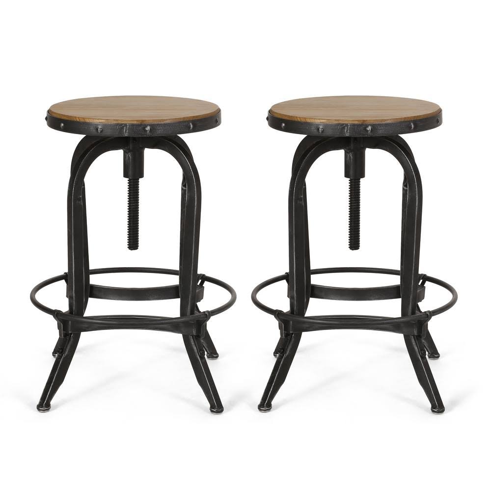 Antique Natural and Pewter Adjustable Height Swivel Barstools, Set of 2 L486