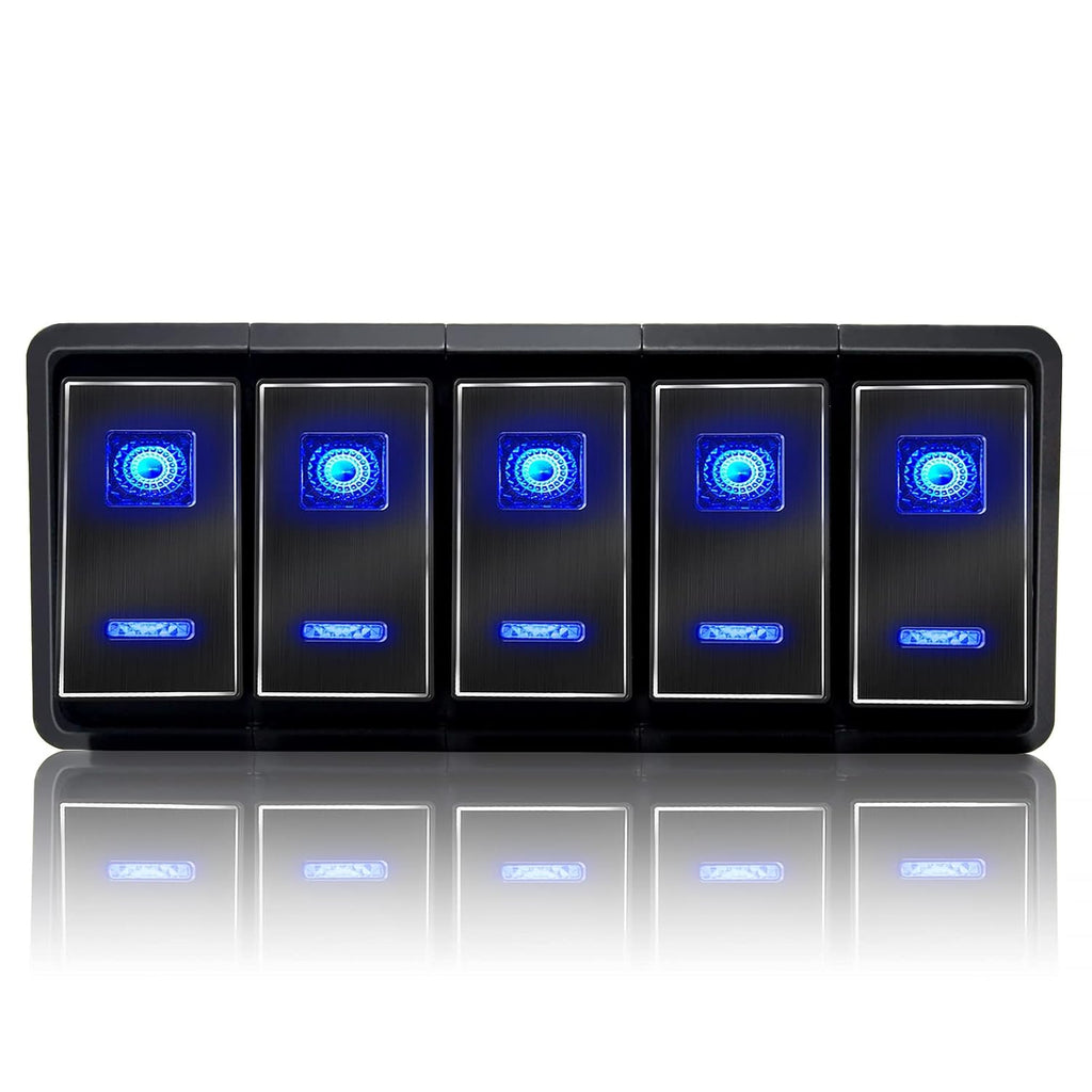5P On/Off Blue LED Light 4 Gang Aluminum Switch Panel L468